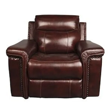 Leather Match Power Recliner with Power Headrest and Nailhead Trim